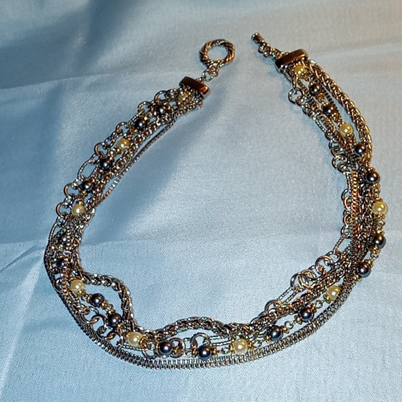 Multi-strand, silver Tone Faux Pearl Necklace - Picture 2 of 2